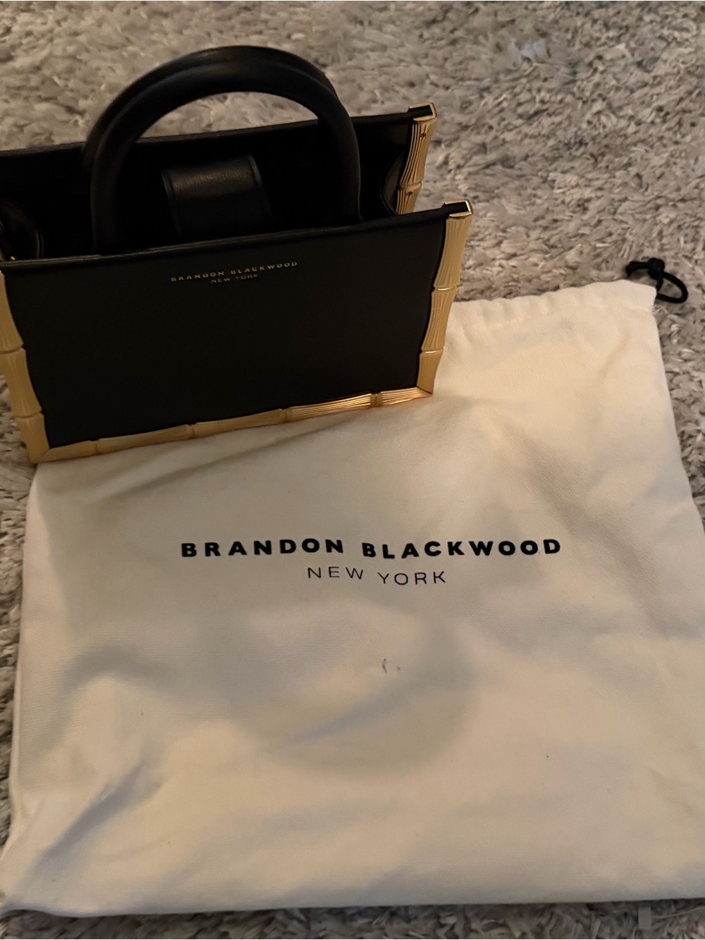 Brandon Blackwood Black Satchel with Gold Bamboo Frame